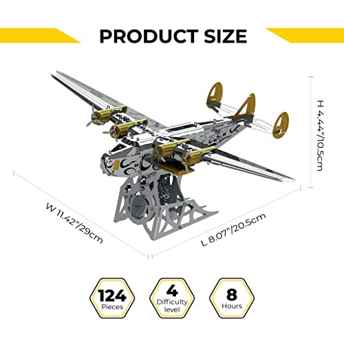METAL-TIME Splashing Dreamer Artistic Design of Flying Boat Model, 3D Metal Airplane Model Mechanical Building Kit, Unique Wind-Up Moving Mechanism, Stainless Steel DIY kit with Toolbox - 124 Pieces.