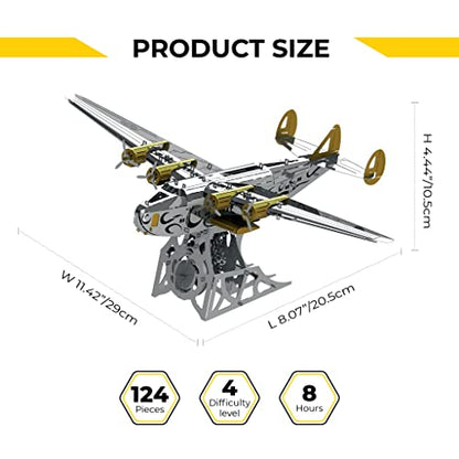 METAL-TIME Splashing Dreamer Artistic Design of Flying Boat Model, 3D Metal Airplane Model Mechanical Building Kit, Unique Wind-Up Moving Mechanism, Stainless Steel DIY kit with Toolbox - 124 Pieces.
