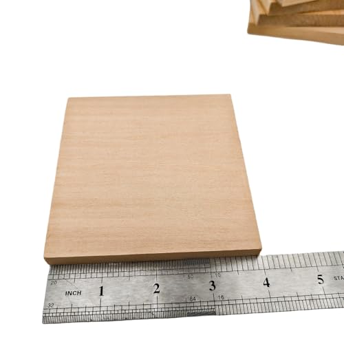5PCS Unfinished Basswood Blocks for Crafts, Wood Craft Panels for Art, Engraving, Painting, DIY Projects, Chip Carving, Fretwork (3.93 x 3.93 x 0.39 in) - size: 3.93 x 3.93 x 0.39 in