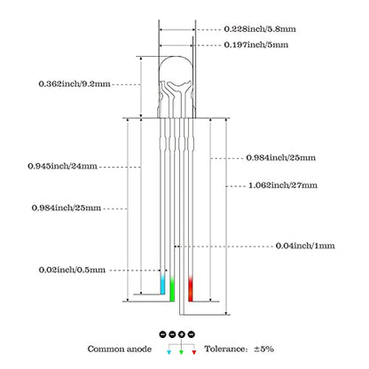 100PCS 5mm RGB LED Diodes, Common Cathode, 4-Pin, Clear Lens - color: Rgb Common Cathode 4 Pins, size: 5MM