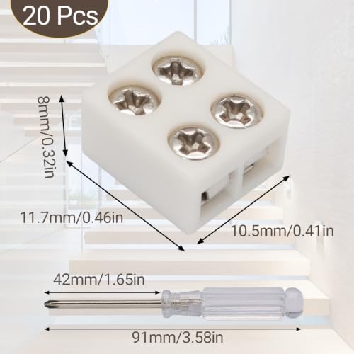 20 Pcs 2 Pin 8mm LED Strip Connector, Solderless Screw Terminal - size: 2Pin 8mm
