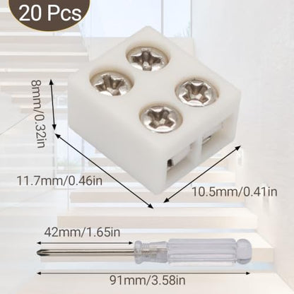 20 Pcs 2 Pin 8mm LED Strip Connector, Solderless Screw Terminal - size: 2Pin 8mm
