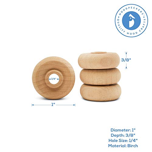 Classic Mini Wooden Wheels, Great for Crafts Too, 1 Inch Diameter, 3/8 Inch Thick, 1/4 Inch Hole, Pack of 100, by Woodpeckers - color: Pack of 100, size: 1 inch, 3/8 inch thick