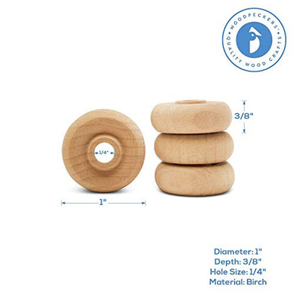 Classic Mini Wooden Wheels, Great for Crafts Too, 1 Inch Diameter, 3/8 Inch Thick, 1/4 Inch Hole, Pack of 100, by Woodpeckers - color: Pack of 100, size: 1 inch, 3/8 inch thick