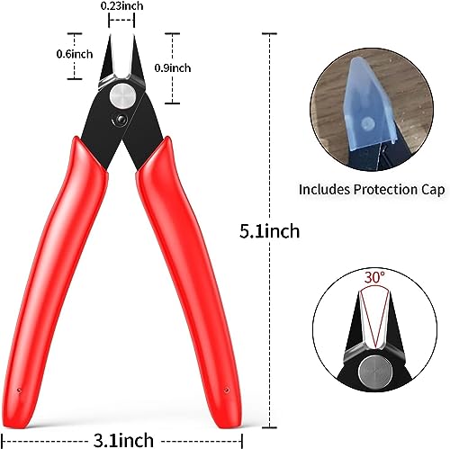 BOENFU Precision Wire Cutter Zip Tie Cutters Flush Cutters Nippers Small Side Cutting Pliers for 3d Print, Plastic Models, Jewelry, Electronics, Red, 1-Pack - color: Red ( 1 Pack )