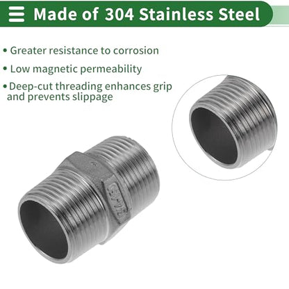 304 Stainless Steel Pipe Fittings 3/4" BSPT Male Hex Nipple Adapter 4 Pcs - size: 3/4" BSPT