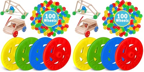 Toy Wheels, 200-Pack – Small Plastic Wheels for Crafts and STEM Projects - color: Multi, size: 100pcs (Pack of 2)