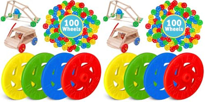 Toy Wheels, 200-Pack – Small Plastic Wheels for Crafts and STEM Projects - color: Multi, size: 100pcs (Pack of 2)