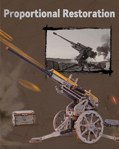 ROKR Anti-Aircraft Gun Mechanical Model Gun Kit, 3D Wooden Puzzles for Adults, DIY Rubber Band Guns Toy, DIY Building Model Kits