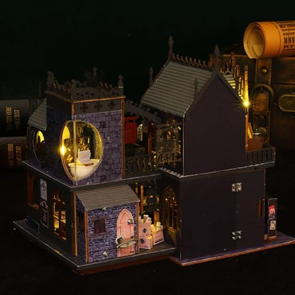 Fifijoy DIY Miniature Dollhouse Kit, Holo Magic City DIY Miniature House kit Wooden Dollhouse Kit, DIY Mini House kit for Adults to Build - color: Holo Magic City