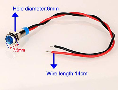 Gebildet 10pcs 6mm Waterproof Wired LED Indicator Light AC/DC 12-24V (Blue) - color: Blue AC/DC 12-24V