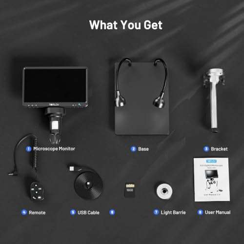 TOMLOV DM9B 7" Digital Microscope 1200X for Coins & Soldering, 16GB, Black - color: Black, size: 7"