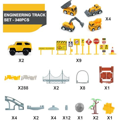 GIAT Construction Race Tracks Toys - Fun Gifts for 3 4 5 6 7 Year Old Boys, 330+ PCS DIY Road Adventure Set with Cars, Flexible Engineering Playset for Kids - color: Yellow Constrcution Race Tracks Set