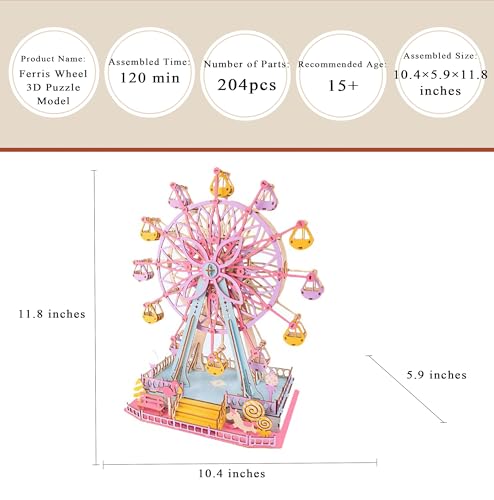 Ferris Wheel 3D Wooden Assembly Puzzle Building Model Kit for Adults - color: 008
