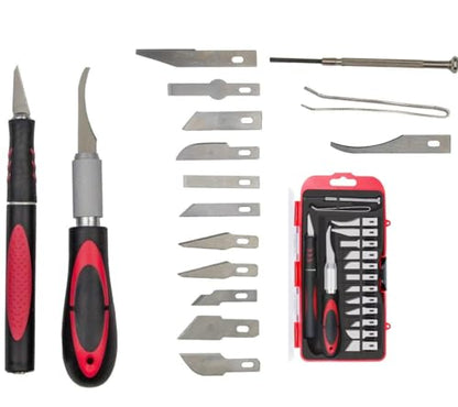 19 pack Craft Knife Hobby Knife with Anti-Slip Handle Engraving Tool hobby for Art Modeling hobby for Art Modeling Scrapbooking Precision Cutting Blade Assortment, Screwdriver and Twizzers case