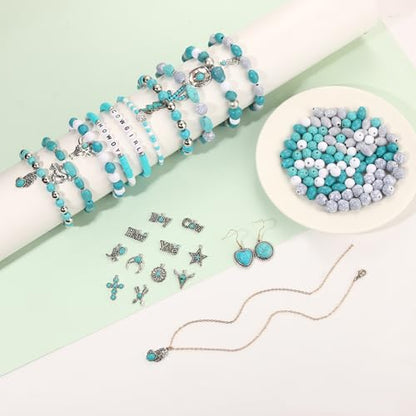 2300PCS+ Western Beads Charms for Bracelet Making Turquoise Clay Heishi Beads Letter Spacer Bead Cactus Star Cowboy Boot Charms for Western Jewelry Making Cowgirl Accessories