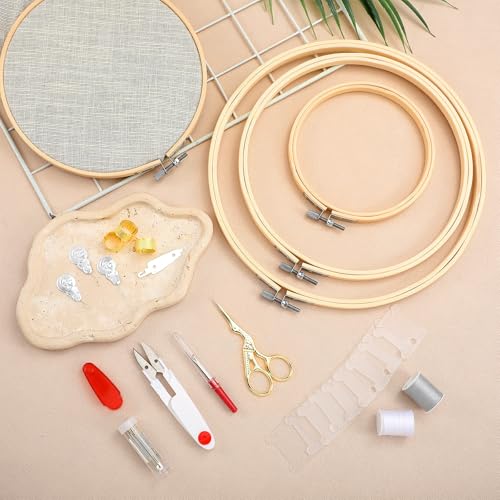 Mudder 53 Pcs Cross Stitch Kit with Embroidery Hoop Bamboo Needles,Red - color: Red