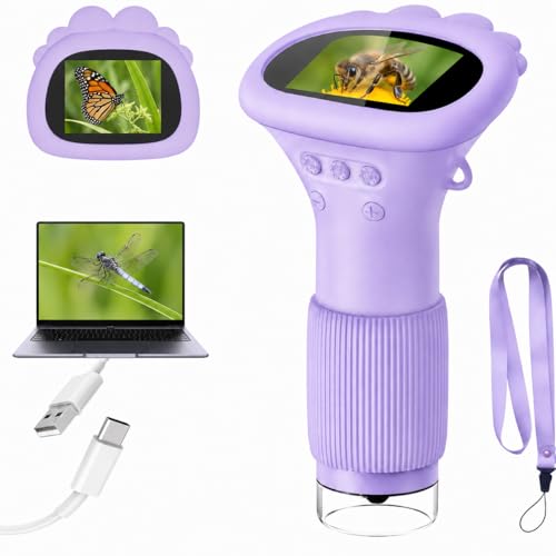 1000X Microscope for Kids, 2'' Screen Kids Wonder Quest Microscope Camera, Digital Handheld Microscope, Educational Kids Magnifying Glass, Christmas Birthday Gifts for Age 3 4 5 6 7 8 9 10- Purple - color: Purple