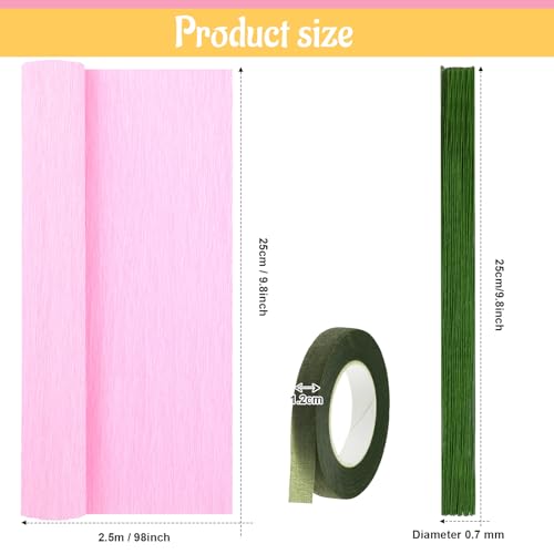 Gersoniel 57 Pcs Crepe Paper DIY Kit for Flower Making, Pink and Yellow - color: Pink and Yellow