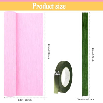 Gersoniel 57 Pcs Crepe Paper DIY Kit for Flower Making, Pink and Yellow - color: Pink and Yellow