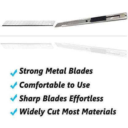 30 Snap Off Utility Knife Blades 9mm Auto Lock Retractable Craft Cutters with Extra 3 Pcs Carbon Steel Art Knives for Cutting Box Paper Cardboard Graphics Projects - color: Silver Set