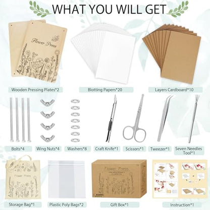 Large Flower Press Kit - 11.8" x 8.3" 10 Layers Wooden Flower Pressing Kit
