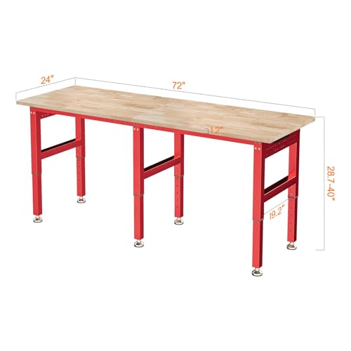 SPECRAFT 72-Inch Red Adjustable Heavy-Duty Workbench - color: Red, size: Standard/72"x24"