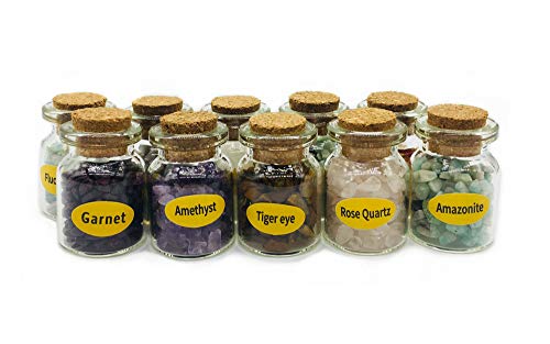 9pcs Mini Glass Wishing Bottles Tumbled Gemstone Crystal Chips Chakra Healing Reiki Stone Set (10 pcs Mineral specimens) - color: 10 Pcs Mineral Specimens