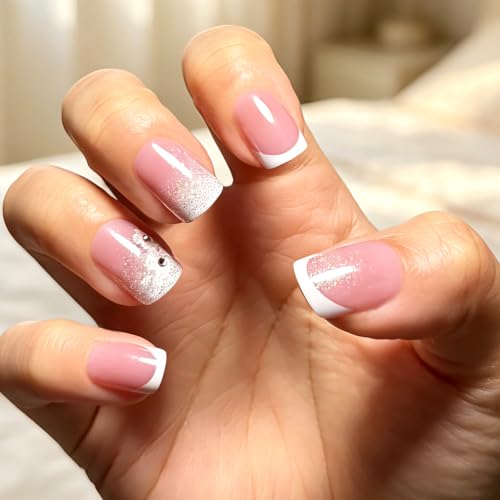 Press on Nails, 6 Packs (144 Pcs) Medium Almond Sets, Wedding French - color: Wedding French Floral