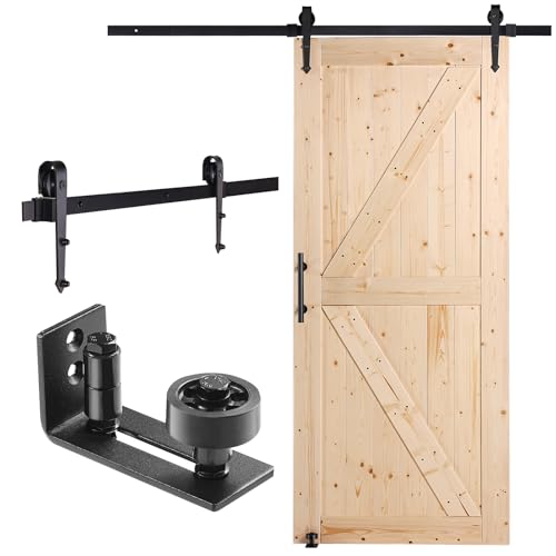 VEVOR 36in x 84in Sliding Barn Door with 6.6ft Barn Door Hardware Kit Included & Handle, Water-Proof Solid Wood, Easy Assembly, for Interior Rooms & Storage Closet, K-Frame, DIY, Stainable, Natural - color: Wood, size: 36"x84" Door + 6.6' Track Kit