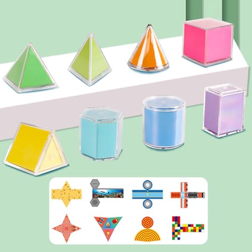 8 Pieces Geometric Models 3D Shapes & 2D Folding Nets Multicolored Removable Educational Leaning for Classroom Homeschool