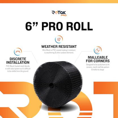 ROTAK Critter Guard PRO - 6in x 100ft Solar Panel Bird Prevention Roll Kit with 100 Fastener Clips - Heavy Duty Galvanized Black PVC Coated ½ inch Wire Roll Mesh (6" PRO + 100 Clips) - size: 6" x 100' with 100 Fastener Clips