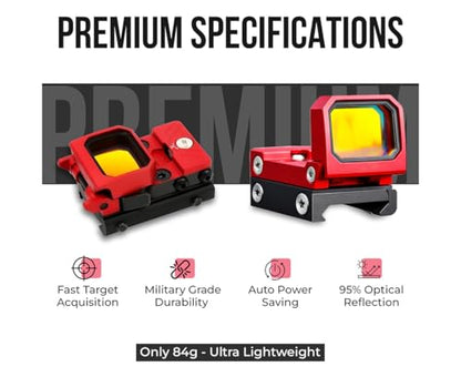 RMT S2 5 MOA Foldable Red Dot Reflex Sight Set for 20mm Picatinny Rail/Glock Mount Base, Power Saving Function Included, Included Exercise Calling Function - color: Red