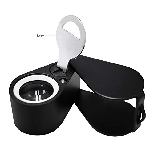 Jewelry Loupe 20X 21mm Triplet Lens Foldable Pocket Magnifying Glass with LED UV Light, Jewelers Loupe with Case Cloth Lanyard for Diamonds Gemstones Coins Stamps - color: 20x Magnification