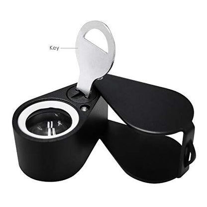 Jewelry Loupe 20X 21mm Triplet Lens Foldable Pocket Magnifying Glass with LED UV Light, Jewelers Loupe with Case Cloth Lanyard for Diamonds Gemstones Coins Stamps - color: 20x Magnification
