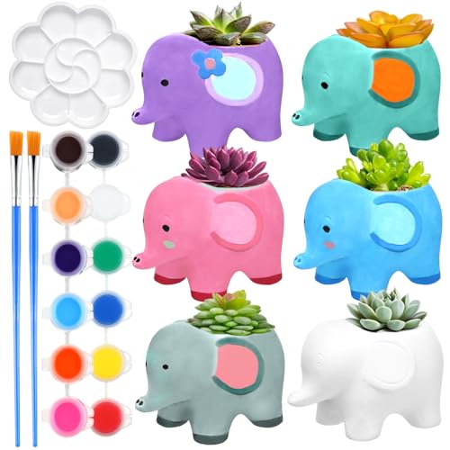 Pasimy 6 Set Ceramics to Paint DIY Succulent Planter Pots, Elephant - style: Elephant