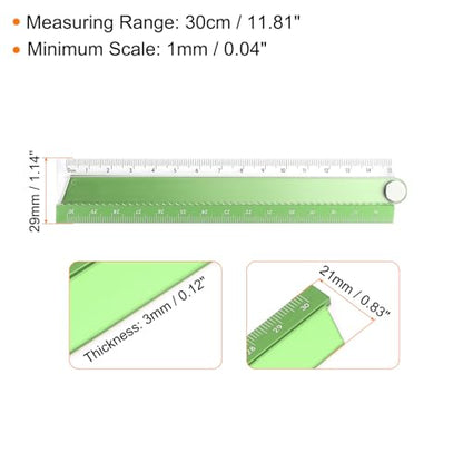 HARFINGTON 2pcs Folding Straight Ruler 30cm Metric Aluminum Alloy Protractor Foldable Angle Ruler Geometric Measuring Tool for Architects Artists Office, Green/Gray - color: Green/Gray