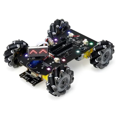 Freenove Mecanum Wheel Car Kit for Raspberry Pi Pico (Not Included) (Compatible with Arduino IDE), Dot Matrix Expressions, Obstacle Avoidance, Line Tracking, Light Tracing, Colorful Light, App - color: Mecanum Wheels without Raspberry Pi Pico