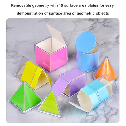 EXBEPE 3D Geometric Solids Geometric Shapes 8 Solids Shapes and 1 Cylinder Cone Volume Surface Area Demonstrator Set Teacher Aids Math Helper School Supplies