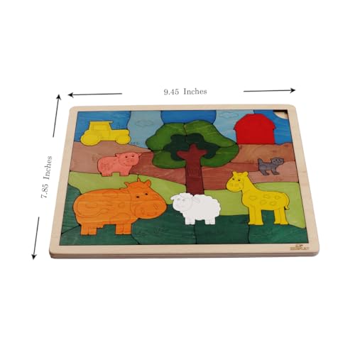 Down on The Farm Wooden Puzzle, 33 Pieces, Endangered Animals, Farm Animals, for Kids Ages 3+ - style: Down on the Farm