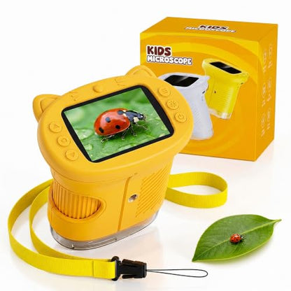 Kids Microscope, 4K 1000X Zoom, 2.4" Screen, STEM Toy for Ages 4-8 - color: Yellow
