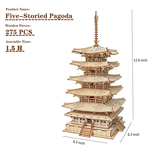 ROBOTIME 3D Puzzle Wooden Craft Kits DIY Model Kit to Build Five-Storied Pagoda & Drum