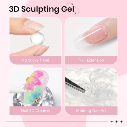 3D Sculpting Gel for Nail Art, 2PCS Solid Builder Gel 5g - color: Clear&Black