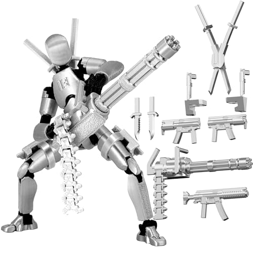 Gatling Gun Titan 13 Action Figure Set【Assembled】, Robot T Action Figure 3D Printed Dummy 13 Action Fidget Toys Figure Articulated, Lucky 13 for Collectors Desktop Decorations (Silver-Black) - color: Silver-black