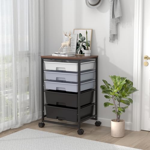 SYKIARIOL Utility Cart with Drawers,5 Drawers Storage Cart,Dark Grey - color: Dark Grey