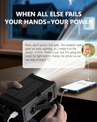 Emergency Weather Radio with Large Solar Panel, Real 12000mAh Battery - color: Black