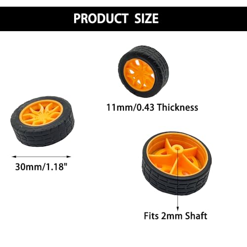 20PCS Toy Car Wheel 30mm Model Car Rubber Tire Wheels with 10PCS Shaft Round Rod Axles for DIY Model Toy RC Car Truck Robot Building Accessories (Orange 2x30mm) - style: Orange 2x30mm