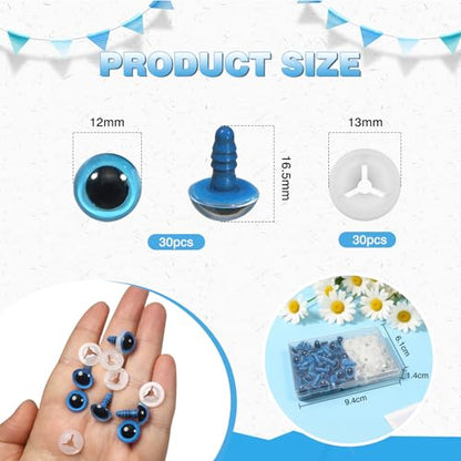 TOAOB 60pcs 12mm Blue Safety Eyes for Crocheting Craft Stuffed Animals Eyes - color: Blue
