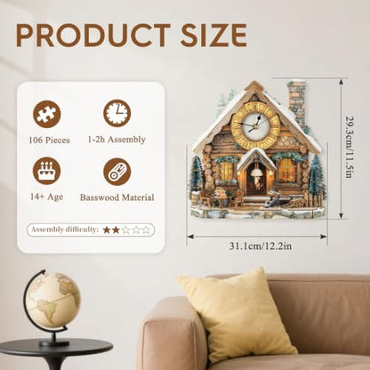 3D Wooden Puzzles for Adults-Wooden House Puzzle Clock-Adult Craft - color: Wooden House Clock