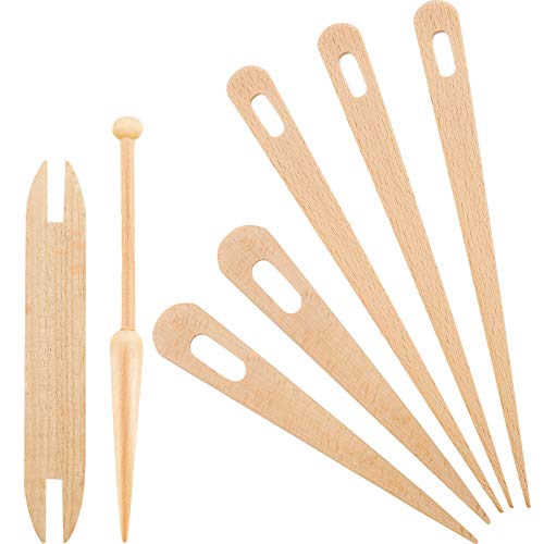 Set of 7 Loom Sticks with 5 Crochet Needles, Shuttles, Bobbin Sticks for Wood Weaving & Handcrafts Tool